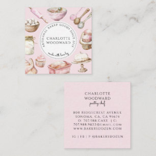 Baker Roze Waterverf Desserts Bestek  Vierkante Visitekaartje