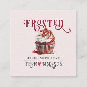 Baker's Cupcake Logo Calligraphy Script Roze Vierkante Visitekaartje