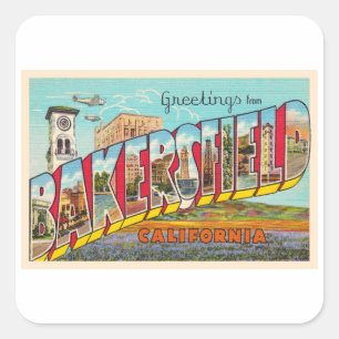 Bakersfield California, groot Letter-Briefkaart Vierkante Sticker