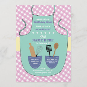 Bakery Apron Birthday Party Girls Cakes Invite Kaart