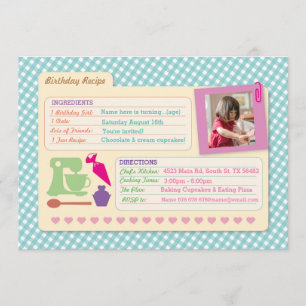 Bakery Birthday Baking Photo Recipe Card Party Kaart