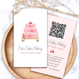 Bakery Blush Roze Cake QR Code Gebak Chef Minimali Visitekaartje