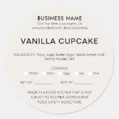 Bakery Cake Home Wettelijke Voedselvergunning Ronde Sticker (Voorkant)