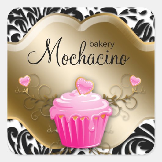 Bakery Cupcake Roze Goud Vierkante Sticker (Voorkant)