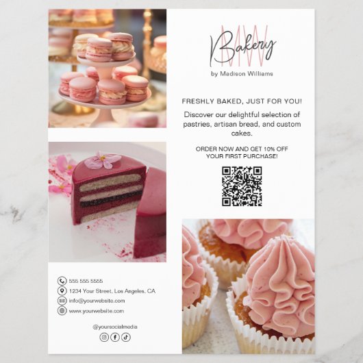Bakery Custom Monogram Logo QR Flyer (Voorkant)
