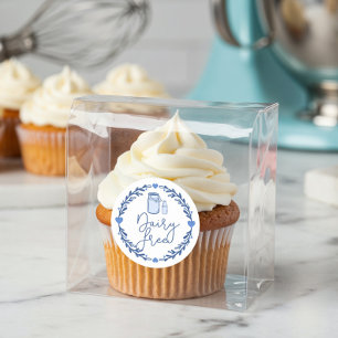 Bakery Dairy Free Milk Jug & WreatBlue & White Ronde Sticker
