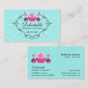 Bakery Damask Aqua Pink Visitekaartje
