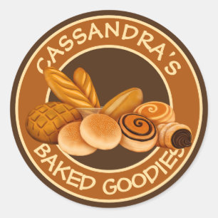 Bakery Pastries Jouw naam Bread Baker's Logo Ronde Sticker