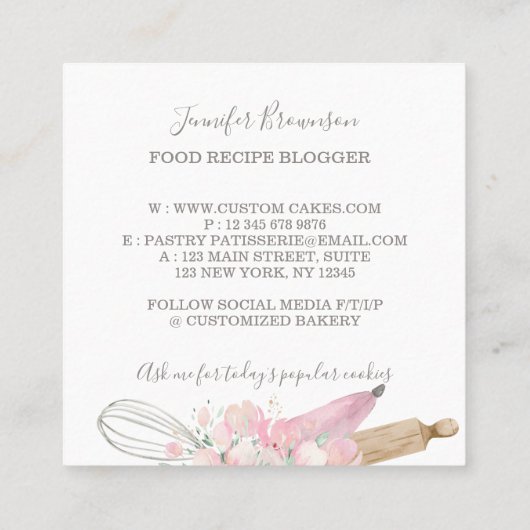 Bakery Pastry Chef mok Boho chic Vierkante Visitekaartje (Achterkant)