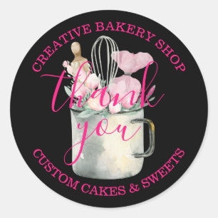 Bakery Pastry Chef schattig roze zwart bedankt Ronde Sticker