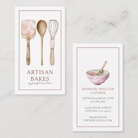 Bakery Pastry Chef Watercolor Baking Utensils Visitekaartje (Voorkant / Achterkant)