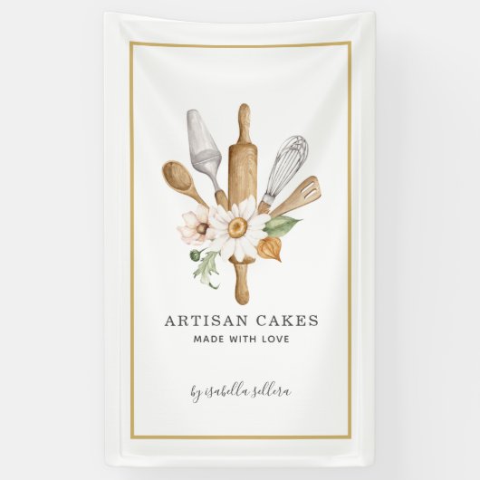 Bakery Pastry Chef Waterverf Tools Business Banne Spandoek (Verticaal)