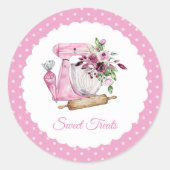 Bakery Pink Mixer Ronde Sticker (Voorkant)