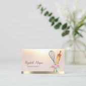 Bakery Rolling Pin Whisk Flowers Gold Visitekaartje (Staand voorkant)