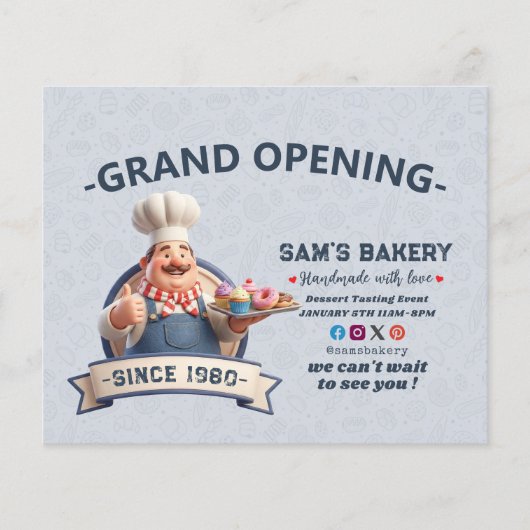 Bakery Store Pastry Chef Desserts Grand Opening Flyer (Voorkant)