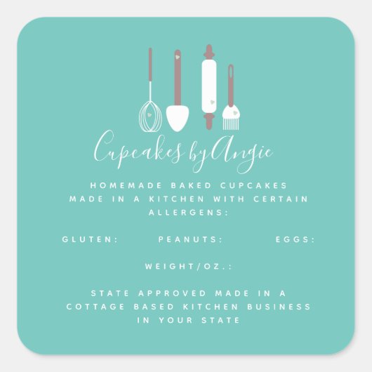 Bakery Tools Logo Food Business Square Sticker (Voorkant)