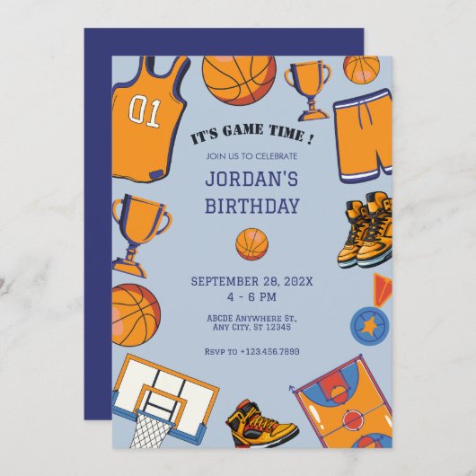 Baketball verjaardag uitnodiging (Voorkant / Achterkant)