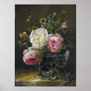 Bakhuyzen - Stilleven & Bloemen In Een Kristallen  Poster