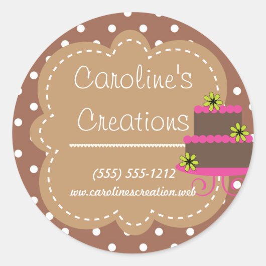 Baking and Bakery Boutique, Bruine Polka Dot Ronde Sticker (Voorkant)