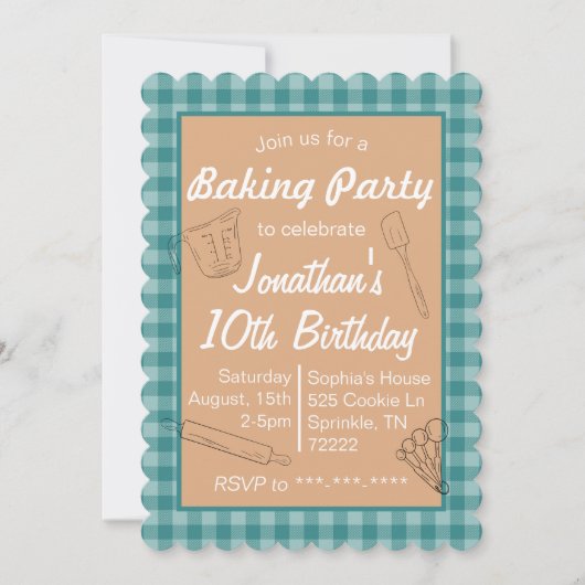 Baking Anniversaire Invitation Bleu Plaid (Devant)