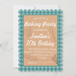 Baking Anniversaire Invitation Bleu Plaid