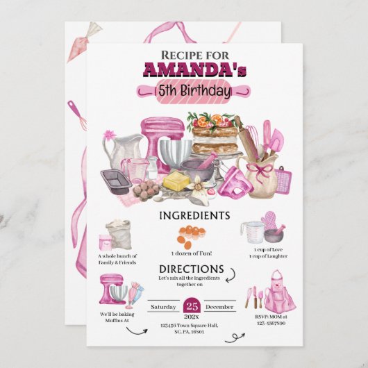 Baking Birthday Party Girly Cooking Birthday Party Kaart (Voorkant / Achterkant)