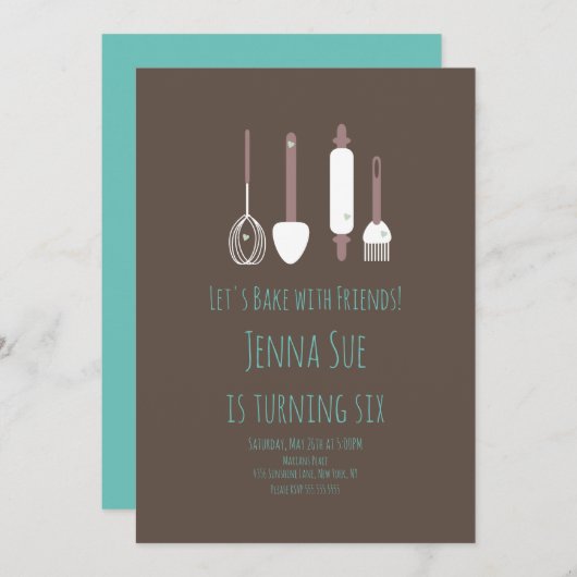 Baking Birthday Party Tools Blauwgroen bruine uitn Kaart (Voorkant / Achterkant)