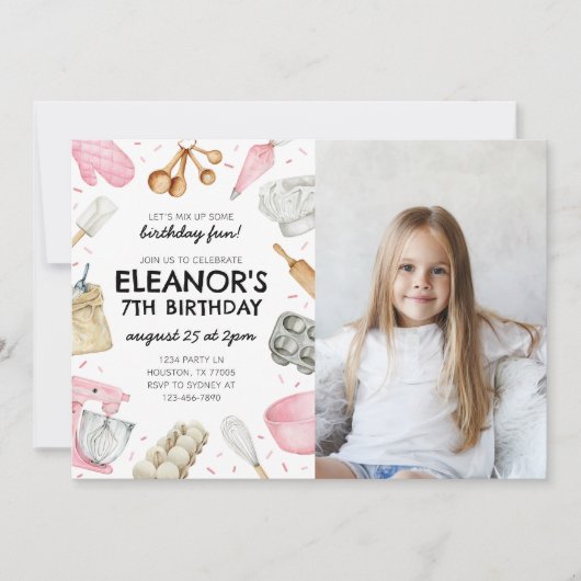 Baking Birthday Photo Invitation Cupcake Invitatio (Devant)