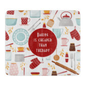 Baking Cheaper dan Therapy Funny Kitchen Red Snijplank (Voorkant)