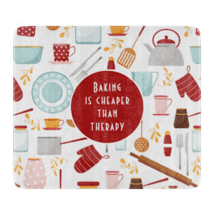 Baking Cheaper dan Therapy Funny Kitchen Red Snijplank