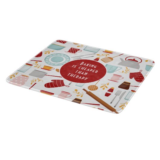 Baking Cheaper dan Therapy Funny Kitchen Red Snijplank (Hoek)