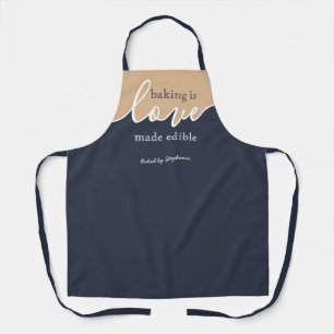 Baking is Love made Eetble NAVY & TAN Script Schor Schort