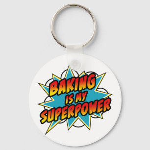 Baking is mijn Superpower Funny Retro Comic Baking Sleutelhanger
