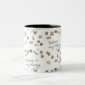 Baking Is My Therapy, Illustration Mug Tweekleurige Koffiemok