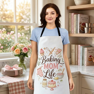 Baking Mom Life All-Over Print Apron - Cute Pastel Schort