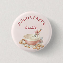 Baking Party Girls Birthday Elegant Bowl & Whisk Ronde Button 3,2 Cm