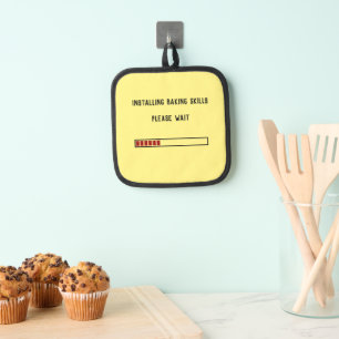 Baking skills installeren Wacht op aangepaste teks Pannenlap
