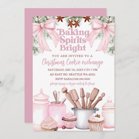 Baking Spirits Bright Pink Cookie Exchange Kaart (Voorkant / Achterkant)