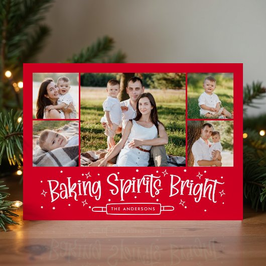 Baking Spirits Bright Red 5 Photo Collage Feestdagenkaart