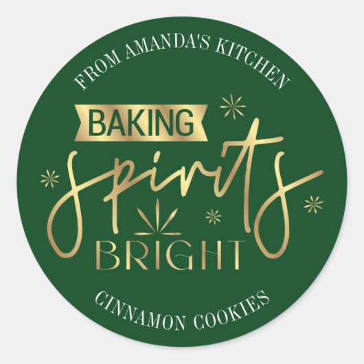 Baking Spirits Helder Groen Goud Kerstkoekjes Ronde Sticker (Voorkant)