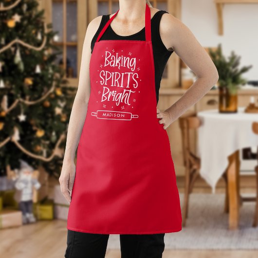 Baking Spirits Helder Rood Gepersonaliseerde Kerst Schort