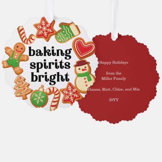 Baking-spirits met heldere kerstkoekjes Labels Ornament Kaart (Voorkant / Achterkant)