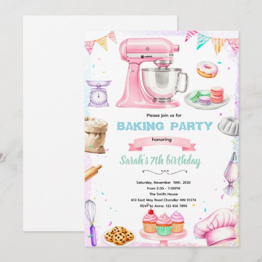 Baking theme party invitation (Devant / Derrière)