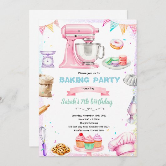 Baking theme party invitation kaart (Voorkant / Achterkant)