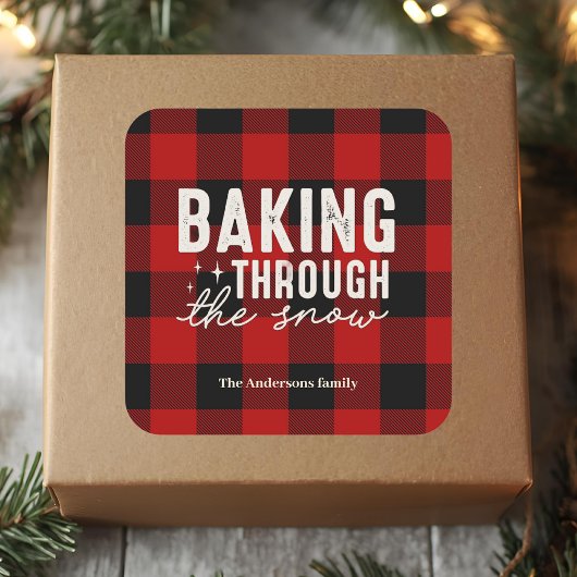 Baking Through the Snow Buffalo Plaid Christmas Vierkante Sticker