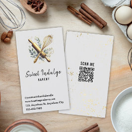 Baking Utensil QR Code Grijs Goud Bakkerij Visitekaartje