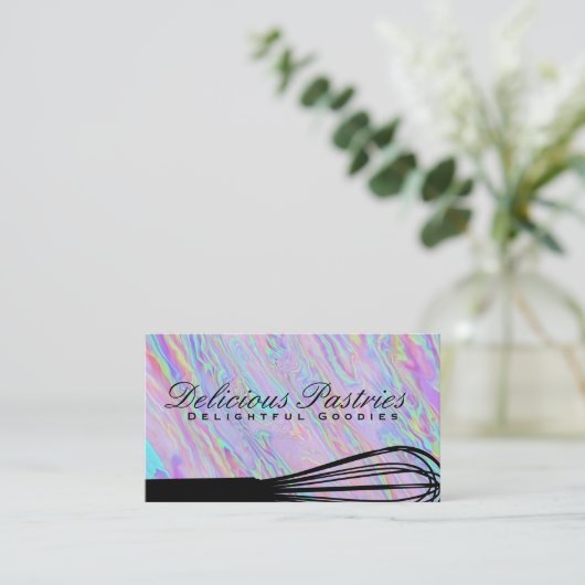 Baking Whisk | Iridescent Holographic Visitekaartje (Staand voorkant)
