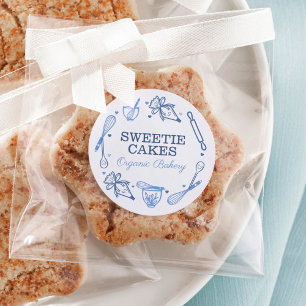 Bakken en koken, gereedschap, marineblauw en wit ronde sticker