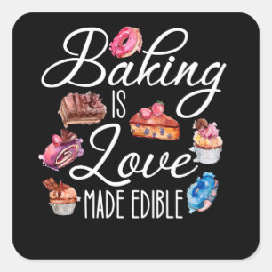 bakken is liefde eetbaar vierkante sticker