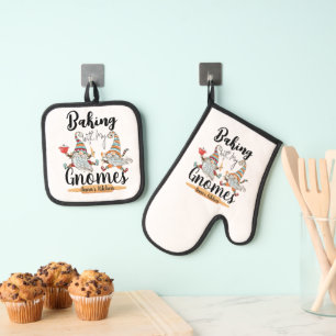 Bakken met mijn kabouters Modern Grappig Scandinav Ovenwant & Pannenlap Set